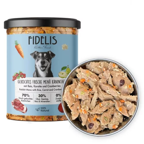 Fidelis főtt menü Nyúl, rízs, sárgarépa és áfonya 400g