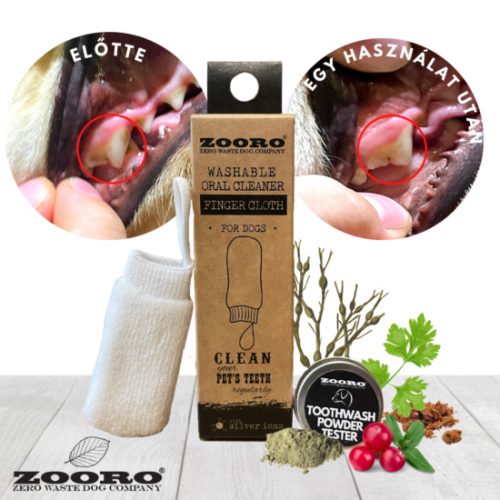 Zooro® - Mosható és ujjra húzható, ezüstionos fogtisztító, ajándék fogmosó porral
