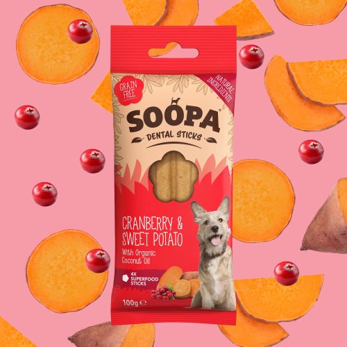 SOOPA Dental Sticks - vörös áfonyával és édesburgonyával 100g