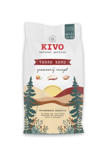 KIVO - Friss kacsa gabonamentes hidegen sajtolt száraztáp 14kg