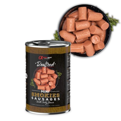 Alpha Spirit Real Food - Mini Smokies - Ínycsiklandó virsli falatok kutyáknak 400g