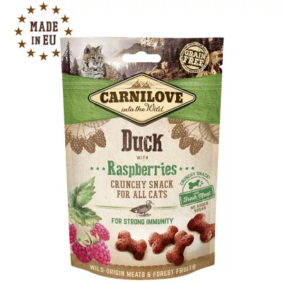 Carnilove Crunchy Snacks – Kacsa & Málna ropogós jutalomfalat macskáknak 50 g