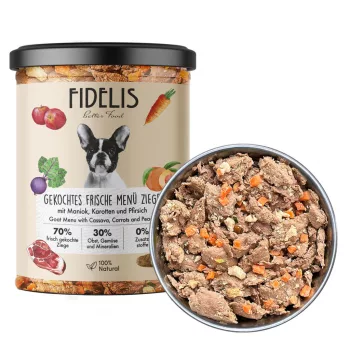  Fidelis főtt menü Kecskehús, sárgarépa, cékla és őszibarack 400g