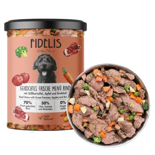 Fidelis főtt menü Marha, édesburgonya, alma és brokkoli 400g