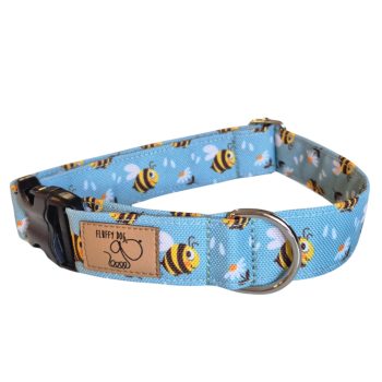  Csatos nyakörv - Kék méhecskés vízlepergető nyakörv "M", FluffyDog