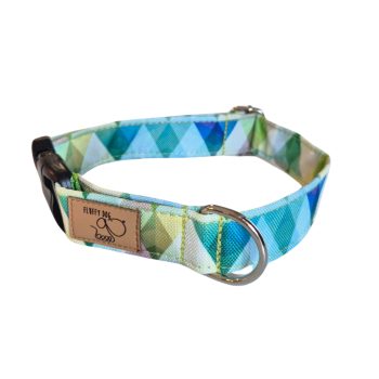   Csatos nyakörv - Zöld geometrikus vízlepergető nyakörv "M", FluffyDog