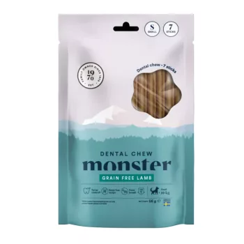   Monster - Dental Chew Grain Free Bárány S – Fogtisztító rágórúd kistestű kutyáknak (7 db)