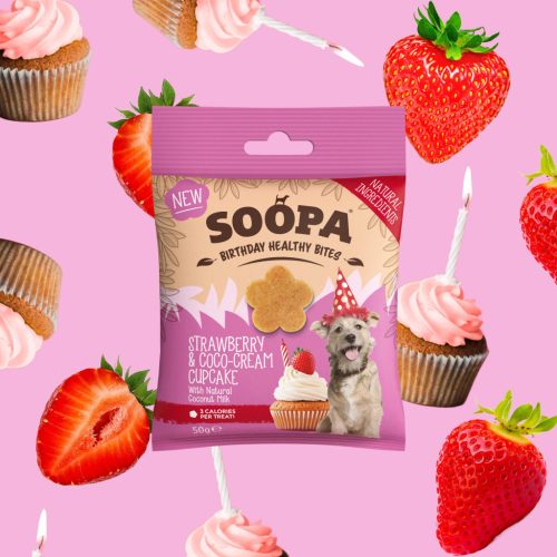 SOOPA Healthy Bites - Eper és kókuszkrém cupcake jutalomfalat 50g