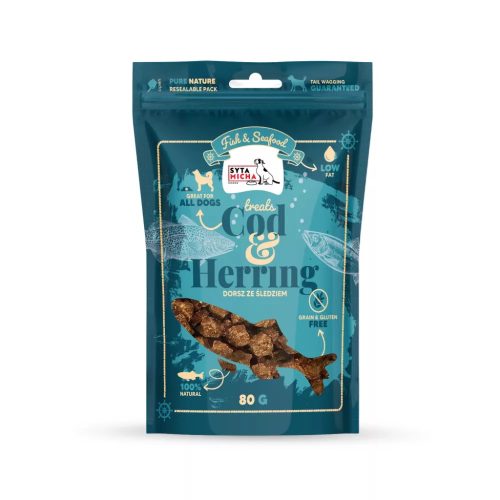 Syta Micha – Fish & Seafood – Szárított tőkehal és hering jutalomfalat 80g