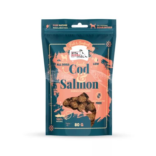 Syta Micha – Fish & Seafood – Szárított tőkehal és lazac jutalomfalat 80g