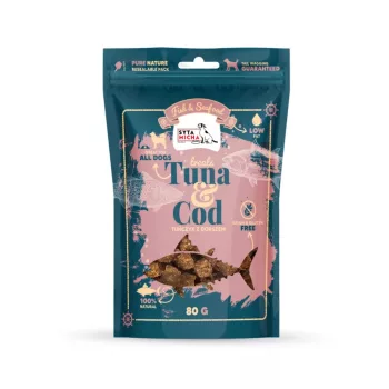   Syta Micha – Fish & Seafood – Szárított tonhal és tőkehal jutalomfalat 80g