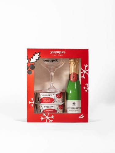 Yogupet - Karácsonyi Ajándékcsomag - Xmas25 joghurt (2x110g), Cheers&Pet, Pezsgős pohár